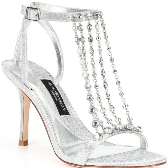 Antonio Melani Collection Silver Estella Chandelier Glitter Dress Sandal Heels - Picture 3 of 17